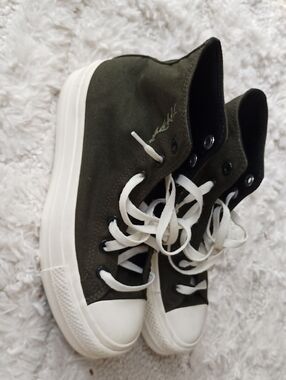 Converse Olive Green Canvas Low-Top Sneakers with White Soles